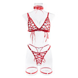 Women Lace-Up Crossover Sexy Lingerie Four-Piece Set