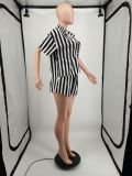 Women's Fashion Classic Stripe Loose Casual Shirt Shorts Two Piece Set
