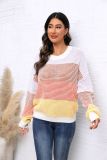 Fall Casual Sweater Loose Plus Size Round Neck Two-Color Contrast Knitting Top
