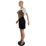 Womens Casual Style Leopard Color Block Patchwork Dress