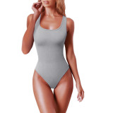 Women's Solid Color U-Neck Sleeveless Tight Fitting Bodysuit