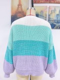 Autumn And Winter Color Matching Round Neck Knitting Shirt Women's Fashion Sweater Women