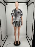 Women's Fashion Classic Stripe Loose Casual Shirt Shorts Two Piece Set