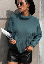 Suéter de borla suelta para mujer de otoño e invierno, camisa de punto, suéter de cuello alto para mujer