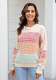 Fall Casual Sweater Loose Plus Size Round Neck Two-Color Contrast Knitting Top