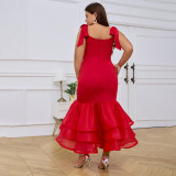 Plus Size Women's Swing Tie Straps Party Evening Dress Red Elegant Dress