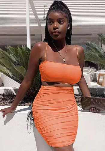 Sexy Camisole Ruched Bodycon Skirt Two-Piece Set For Women