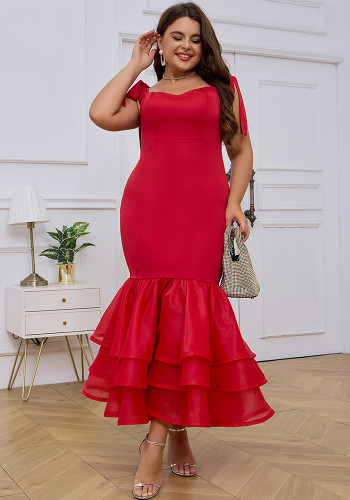 Vestido de noche de fiesta con tirantes de columpio para mujer de talla grande Vestido elegante rojo