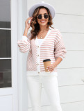 Autumn And Winter Knitting Plaid Patchwork Striped Cardigan Coat Sweater Women