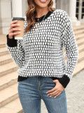 Autumn And Winter Sweater Knitting Shirt Contrast Color Patchwork Plus Size Round Neck Fashion Long-Sleeved Sweater