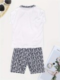 Trendy Casual Letter Print Short Sleeve Two Piece Shorts Set