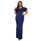 Spring Summer Plus Size Ladies Formal Party Evening Dress V-Neck Low Back Sexy Puff Sleeve Dress