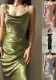 Sexy Low Cut Satin Slit Strap Dress Slim Fit Low Back Maxi Dress
