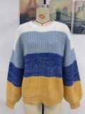 Autumn And Winter Color Matching Round Neck Knitting Shirt Women's Fashion Sweater Women