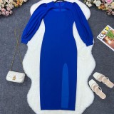 Cutout Chic Long Sleeve Solid Color Ladies Slit Spring Summer Bodycon Dress