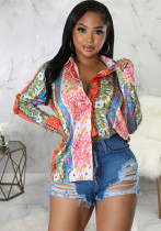 Sexy Fashion Digital Printing Multicolor Women's Shirt