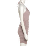 Fall Women's Fashion Halter Neck Sexy Cutout Low Back Slim Bodycon Dress