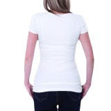 Summer women's flower print white short-sleeved Basic shirt