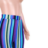 Women's clothing color strip knitting hollow jacquard zipper wide-leg pants