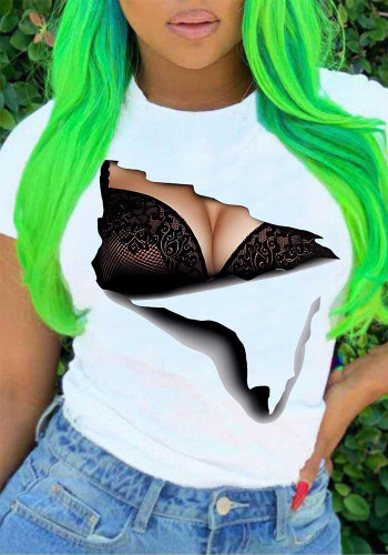 T-shirt da donna taglie forti T-shirt larghe T-shirt con stampa reggiseno 3d
