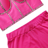 Women's Sexy Shapewear Beaded Halter High Waist Tight Fitting Pants Two-Piece Set