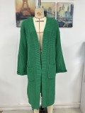 Autumn and winter women's solid color knitting pocket coat sweater