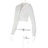Women's Winter Fashion Cardigan Zipper Hoodie Slim Crop Long Sleeve Top