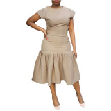 Women Short Sleeve Pleated Dress