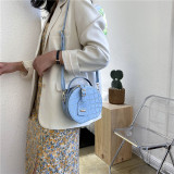Women Crocodile Pattern Round Biscuit Bag Trendy Tote Shoulder Messenger Bag