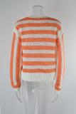 Plus Size Women Cutout Stripe Round Neck Long Sleeve Sweater