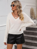 Women Long Sleeve V-Neck Solid Sweater