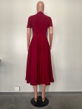 Women Pleated Short Sleeve Dress