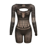 Summer Women sexy hollow lace See-Through Romper