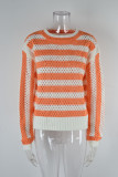 Plus Size Women Cutout Stripe Round Neck Long Sleeve Sweater