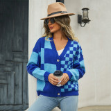 Women Plus Size Plaid Patchwork Sweater