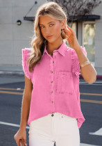 Spring Summer American Style Sleeveless Denim Coat Women Solid Color Casual Turndown Collar Vest Shirt