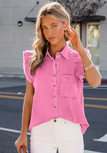 Spring Summer American Style Sleeveless Denim Coat Women Solid Color Casual Turndown Collar Vest Shirt