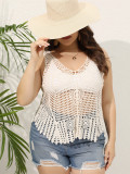 Plus Size Women's V-Neck Hollow Beach Blouse Top Summer Knitting Shirt For Women