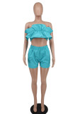 Women's Fashion Solid Strapless Two-Piece Shorts Set Casual Ladies Casual Summer Outfit