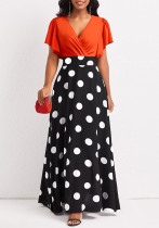 Women's Fashion Elegant Dress Polka Dot Print Mid Length V Neck Sexy Dress