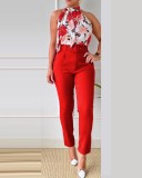 Spring Print Fashion Casual Elegant Sleeveless Two Piece Pants Suit