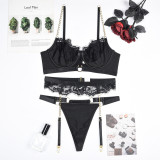 Sexy Black Garter Belt Three-Piece Lingerie Set