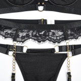 Sexy Black Garter Belt Three-Piece Lingerie Set