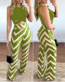 Spring Print Sleeveless Tank Wide Leg Pants Fashion Casual Two Piece Suit