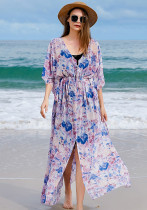 Vestido estampado de vacaciones en la playa Vestido de playa de gasa maxi de talla grande