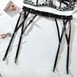 Erotic Lingerie Sexy Ribbon Patchwork Leopard Print  Three-Piece Female Bikini Set