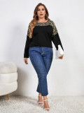 Trendy Chic Leopard Print Long Sleeve Round Neck Plus Size Top Women