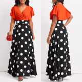 Women's Fashion Elegant Dress Polka Dot Print Mid Length V Neck Sexy Dress