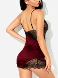 Sexy Burgunry Satin with Lace Trim Chemise Lingerie