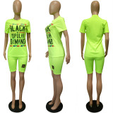 Ladies Spring Summer Letter Print Fashion Casual Shirt + Shorts Set